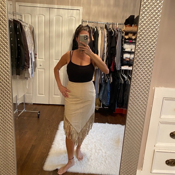 Dresses & Skirts - Beige suede fringe skirt